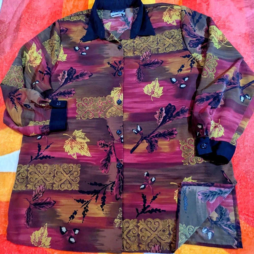 Vintage 1990's Caliche Fall Women's Shirt Autumnal Foilage Leaves
